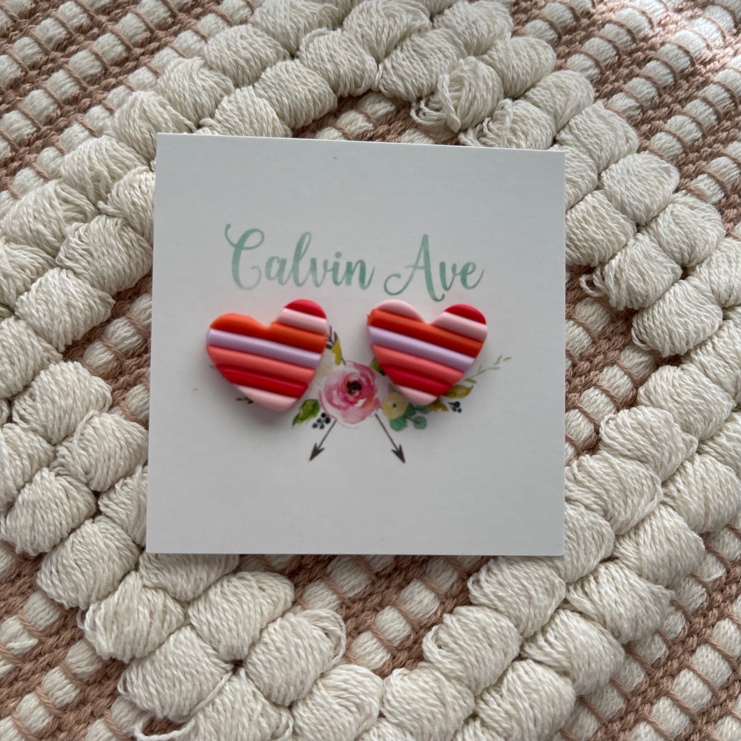 Striped Clay Heart Studs